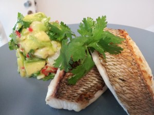 Chargrilled snapper with a mango, prawn & chilli salsa