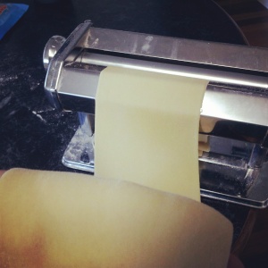 Rolling out the fresh egg pasta