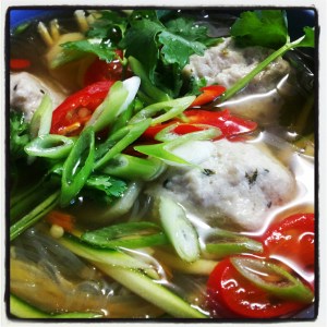 Chicken dumplings in broth